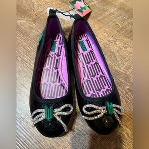 Ground up Wicked Black Glitter Flats with Bow